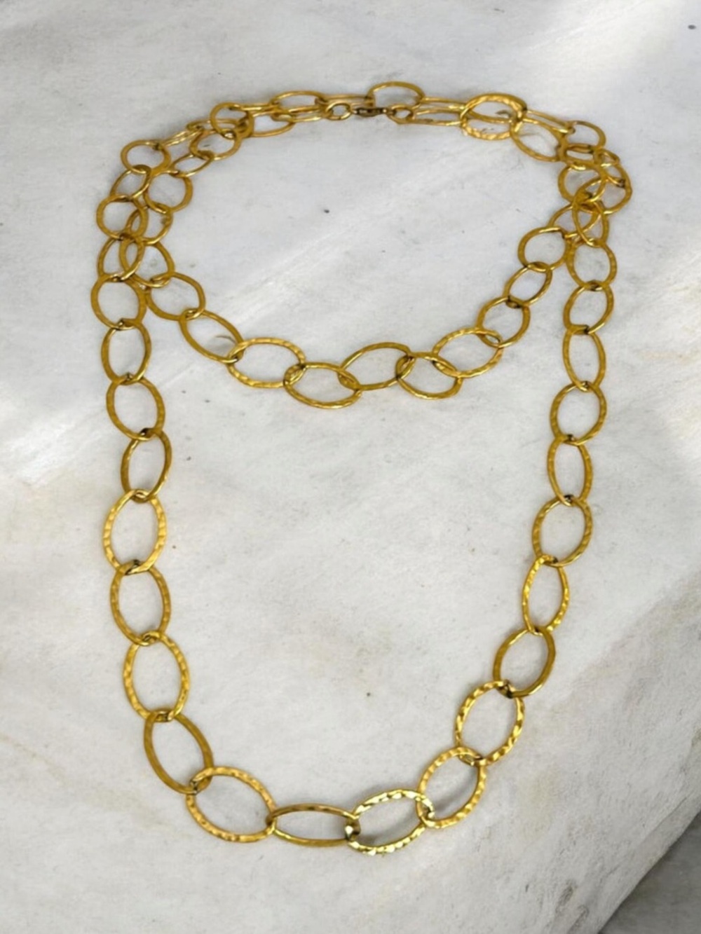 Vintage 14/20 Gold Hammered Chain Link Long Necklace